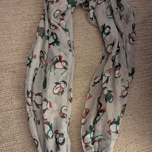 Playful Penguin Print Scarf in Gray